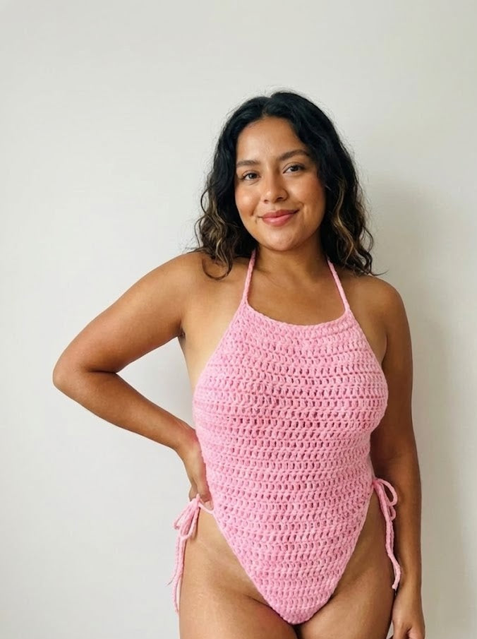 Pink plunge bodysuit
